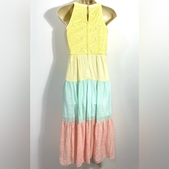 Amy Byer Girls Halter Neck Mixed Media Colorblock Maxi With Belt - Size 14 - Picture 5 of 11